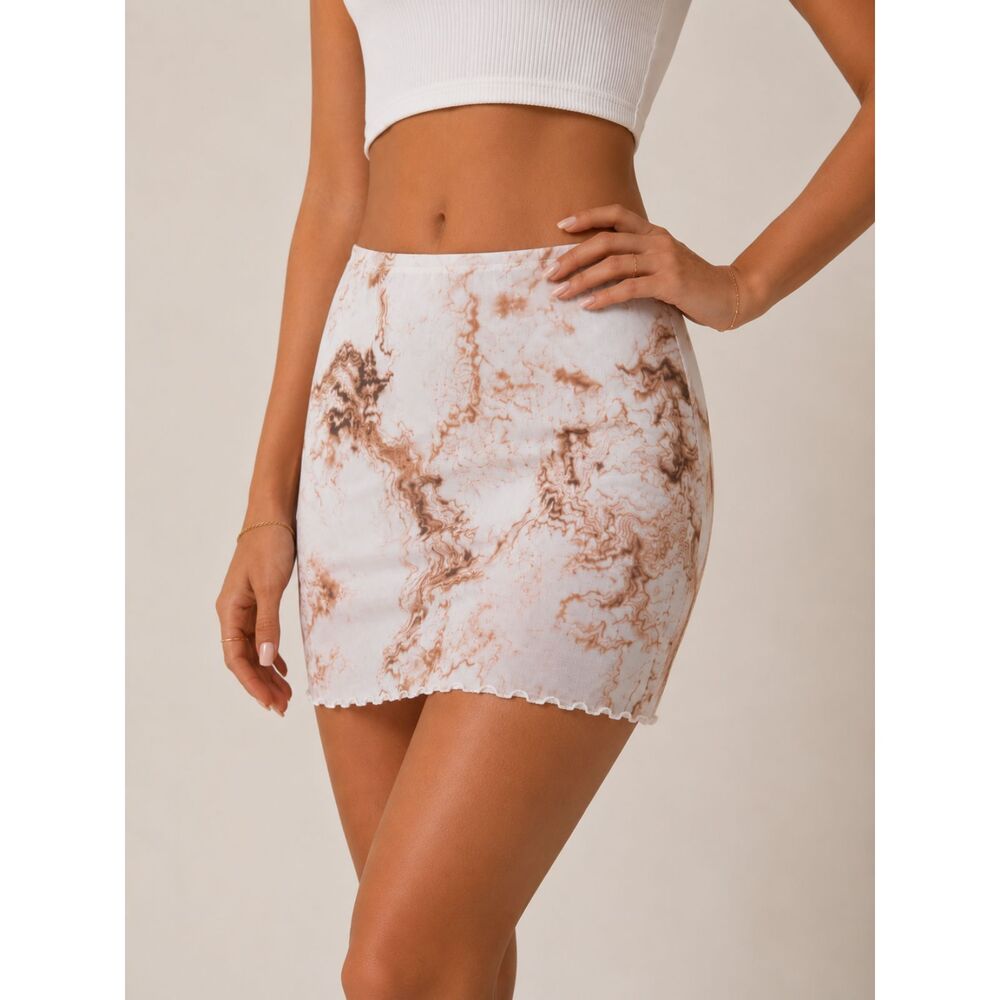 Sophie Rue Mesh Marble Print Mini Skirt NWT Size L Y2K Fairy Grunge Bodycon